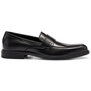 HUGO Heren Kerr Loafers van nappaleer met Stack-logo maat, zwart, 39 EU