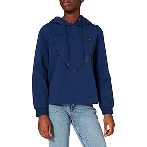 Love Moschino Dames sweatshirt met lange mouwen en verstelbare capuchon met trekkoord, geribbelde manchetten en stiksels langs de onderkant, Blauw, 70