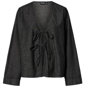 PIECES Pcjessie Ls Top WVN, Donkergrijs denim, L