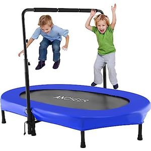 ANCHEER Kindertrampoline, tuintrampoline voor twee kinderen, indoor/outdoor, inklapbaar met verstelbare leuning, ouder-kind trampoline, fitness, maximaal gewicht bedraagt 100 kg, blauw