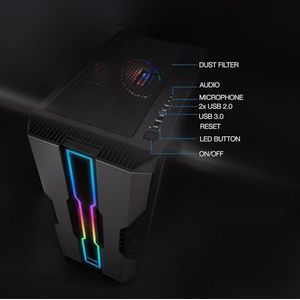 De TQGCC103-B NightCity half-towerbehuizing is ideaal voor gamers, beschikt over een elegant design in zwart, ruime binnenruimtes voor high-performance componenten en ef-ventilatiesystemen