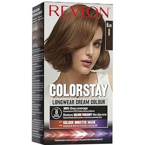 Revlon, ColorStay, Permanente haarkleuring, Langhoudende crème, 100% grijsdekking, Tot 8 weken kleur, Macadamia-olie en Murumuru-boter, N°6.35 Caramel