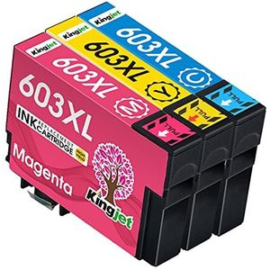Kingjet 603XL inktcartridges voor Epson 603 603XL Inktpatronen voor Expression Home XP-3100 XP-4100 XP-2100 XP-2105 XP-3105 XP-4105 Workforce WF-2830 WF-2810 WF-2835 WF-2850 (Cyaan, Magena, Geel)