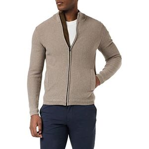 Hackett London Heren Textured FZIP Cardigan Sweater, Taupe, 3XL