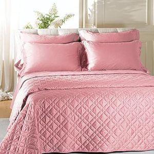 Caleffi - Gewatteerde sprei van satijn, effen, voor tweepersoonsbed, roze