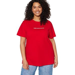 Trendyol Vrouwen Vrouw Relaxed Fit Basic Crew Neck Knit Plus Size T-shirt, Rood, 4XL grote maten