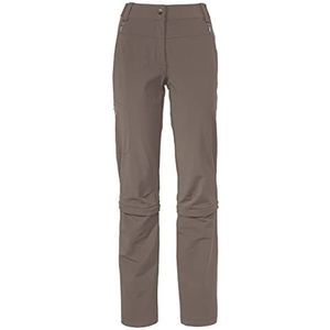 VAUDE Wandelbroek dames Farley Stretch Capri T-Zip III, bruin - 48 lang, waterafstotende afritsbare trekkingbroek, comfortabele stretch wandelbroek - duurzaam en sneldrogend