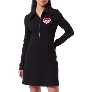 Love Moschino Lange mouwloze damesjurk met geborduurde Storm Heart Patch Jurk, zwart, 46