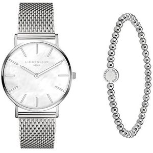 Liebeskind TIME & JEWEL Set van polshorloge en kraalarmband LS-0092-MQB, zilver, Armband