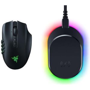 Razer Naga V2 Pro - Gaming Mouse met HyperScroll Pro Wiel (aanpassingsvermogen en bediening, optische Focus Pro 30K sensor, optische muisschakelaar Gen-3) Zwart & MOUSE DOCK PRO + WIRELESS CHAR