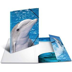 HERMA 7141 verzamelmap DIN A4 dieren dolfijn, stevige kunststof, opbergmap met bedrukte binnenkleppen en elastiek, documentenmap voor kinderen, jongens en meisjes