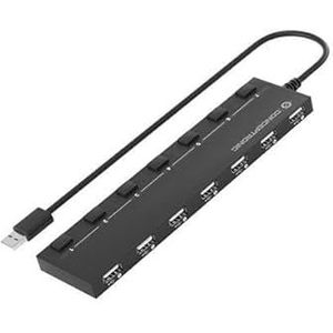 Watio Wave 7-poorts USB 2.0 hub in zwart, ideaal voor uitbreiding van de connectiviteit, compatibel met standaard USB-apparaten.