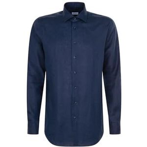 Seidensticker Zakelijk overhemd voor heren, regular fit, zacht, kent-kraag, lange mouwen, 100% linnen, donkerblauw, 42
