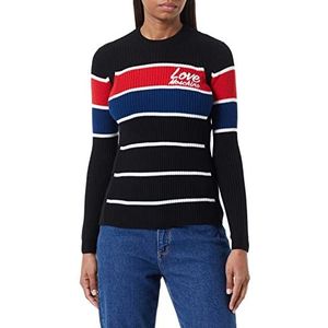 Love Moschino Dames Slim Fit Lange Mouwen Ronde Hals with Love Embroidery Sweater Sweater, Black Blue Red, 38