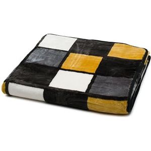 Gözze - Zachte deken, kasjmiergevoel, hoog stofgewicht 500 g/m², Antigua, 150 x 200 cm - mosterd/zwart/wit
