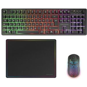 Mars Gaming MCPWX, Draadloze Gaming-Combo, DualPro Link 2.4GPRO-Technologie, Volledig FRGB-toetsenbord met Multimediabediening + RGB 3200DPI Muis + Antislip Muismat 360x260mm, Zwart, Italiaans
