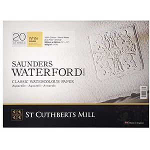 ST CUTHBERTS MILL Saunders Waterford blok met 20 vellen aquarelpapier, 36 x 26 cm, 300 g/m², natuurlijk wit