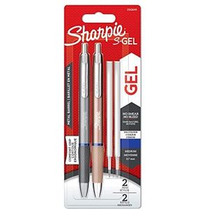 Sharpie S-Gel metalen gelpennen, medium punt (0,7 mm), staalgrijs en roségoud, blauwe inkt, 2 pennen en 2 vullingen voor gelpennen