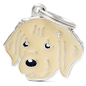 MyFamily Hond Medaille Gemaakt In Italië, Gouden Retriever, Hondenplaat, Geëmailleerd Metaal, Friends Collectie, 33x30 mm