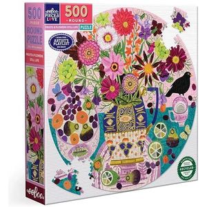 eeBoo PZFFUF Rond Fruit and Flowers Still Life Kleurrijk 500 Stuks-Puzzel van gerecycled Karton - Afmetingen 58,5 cm in diameter