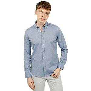 Bonamaison Men's Slim Fit shirt met lange mouwen button down shirt, marineblauw, standaard