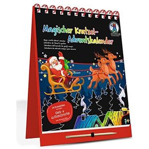 Ursus 2489000F Magische kras adventskalender, kalender met 24 krabmotieven en adventsgetallen om te kleuren, ca. 16,5 x 21 cm, incl. houten stick, kleurrijk
