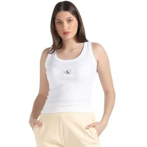 Calvin Klein Jeans Vrouwen Geweven Label Rib Tank Top Overige Knit, Helder Wit, XXS