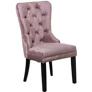 DRW Set van 2 stoelen van fluweel en hout en hoogte. Zitvlak 48 cm in roze, 52 x 63 x 100 cm, zithoogte 48 cm