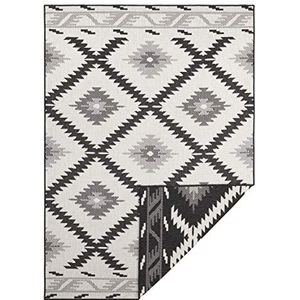 Bougari Malibu Outdoor tapijt, plat weefsel, omkeerbaar tapijt, 80x350 cm, 100% polypropyleen, duurzaam en onderhoudsvriendelijk, uv- en vochtbestendig, geschikt voor vloerverwarming, zwart crème