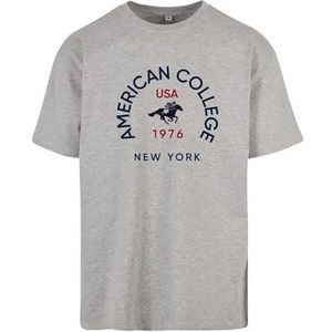 AMERICAN COLLEGE USA American College T-shirt met korte mouwen, uniseks, kinderen, Grijs, 14 Jaar