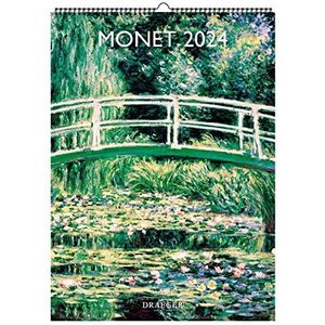 DRAEGER PARIS Monet 2024 wandkalender om op te hangen, 29 x 39 cm, 16 maanden sept-23 tot december 24, 7 talen, kalender kantoor, huis, maandelijks, decoratie, organisatie, FSC®-gecertificeerd papier