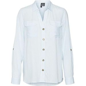 VERO MODA Vmbumpy L/S Shirt New WVN Ga Noos Blouse voor dames, Dutch Canal/Stripes: sneeuwwit, L
