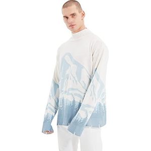 Trendyol Heren ECU Herensweatshirt met halve fisherman geribbelde kraag voor heren, ecru, S