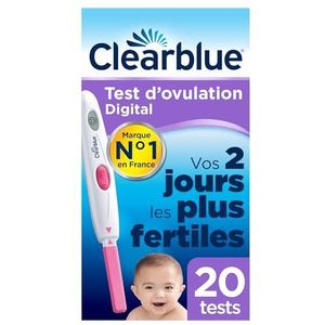 Clearblue Digitale ovulatietest, helpt je bij het ontwerpen, het is bewezen, 1 digitaal apparaat en 20 tests, signaleert je 2 vruchtbaarste dagen om je kansen op natuurlijke conceptie te maximaliseren