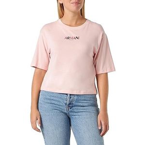 Armani Exchange Dames Colorful Armani Logo Boxy Cropped Crew Neck T-shirt, roze, XL
