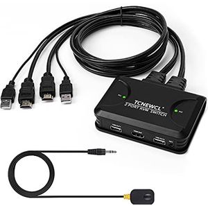 TCNEWCL 4K HDMI USB KVM Switch met 1,2 m HDMI & USB-kabel, 2 poorten KVM-switches HDMI KVM-schakelaar voor 2 computers delen 1 HD monitor toetsenbord muis, met afstandsbediening