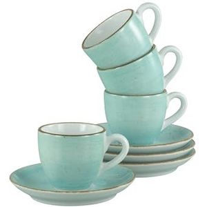 CreaTable, 34040, serie Vintage Nature Aqua, 8-delige serviesset voor 4 personen, espressoset van porselein, vaatwasser- en magnetronbestendig, Made in Europe