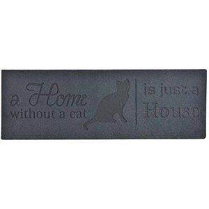 Esschert Design trapmat Relief Home Without Cat deurmat, PET, gerecycled PVC, zwart, 74.5 x 25.8 x 0.8 cm