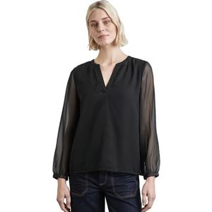 STREET ONE Chiffon V-hals blouse Lurex Details, zwart, 38