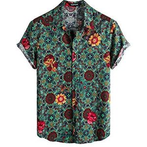 VATPAVE Heren zomer tropische shirts korte mouw Button Down Aloha Hawaiiaanse shirts, Groen, S