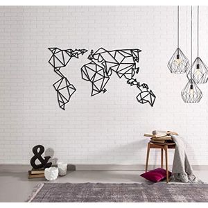 Homemania wanddecoratie van metaal, wereldkaart, groot, zwart, decoratie voor woonkamer, kantoor, muur, XL