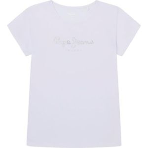 Pepe Jeans Hana Glitter T-shirt voor meisjes, wit, 6 Jaren