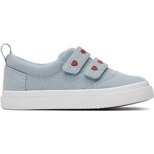 TOMS Fenix Double Strap, pantoffels voor meisjes, Pastel Blauw Gewassen Denim Metallic Geborduurde Harten, 25 EU