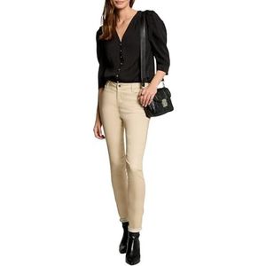 Morgan Slim jeans met gecoate look, Beige, 36