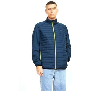 Jack & Jones JJEMULTI gewatteerde jas voor heren, Ensign Blue/Detail: Set in mouwen en Wild Lime Contrast, L, Ensign Blauw/Detail: Set in Mouwen En Wild Lime Contrast, L