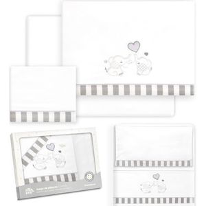 Interbaby Babybeddengoed van katoen voor babybed, olifantenpaar, 3-delige set, hoeslaken + dekbedovertrek + kussensloop