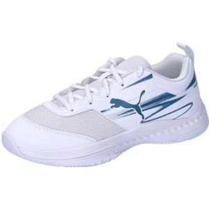 PUMA Varion Ii Jr Indoor Court Schoen voor kinderen, uniseks, Puma Wit Blauwe Horizon, 34 EU