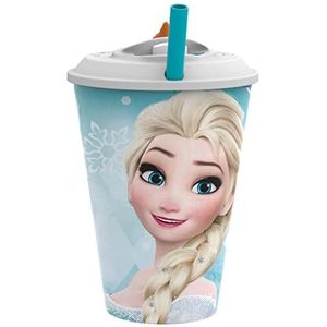 p:os 33876 Frozen Frozen - drinkbeker voor kinderen met rietje, deksel en 3D-motief van Olaf, drinkbeker met ca. 460 ml inhoud, ideaal voor koude dranken