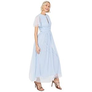 Anaya with Love Dames Midaxi Jurk Hoge Taille Sleutelgat Korte Flutter Mouw Crew Halslijn voor Bruiloft Gast Bruidsmeisjes Prom, Lichtblauw, 40