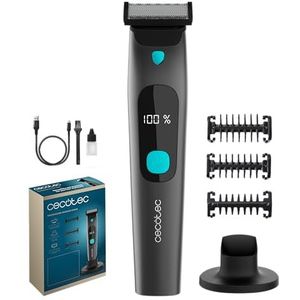 Cecotec PrecisionCare OneShave Screen Gezichtsscheerapparaat, roestvrijstalen messen, 3 kammen (1/3/5 mm), opbergbasis, autonomie van 1,5 uur, IPX7 weerstand, intelligent display